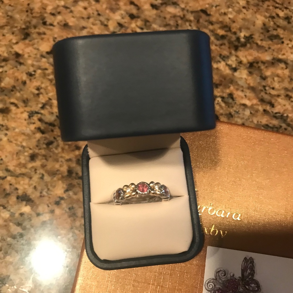 Barbara Bixby Sterling & 18K Flower Band Ring Pink Tourmaline Size 7